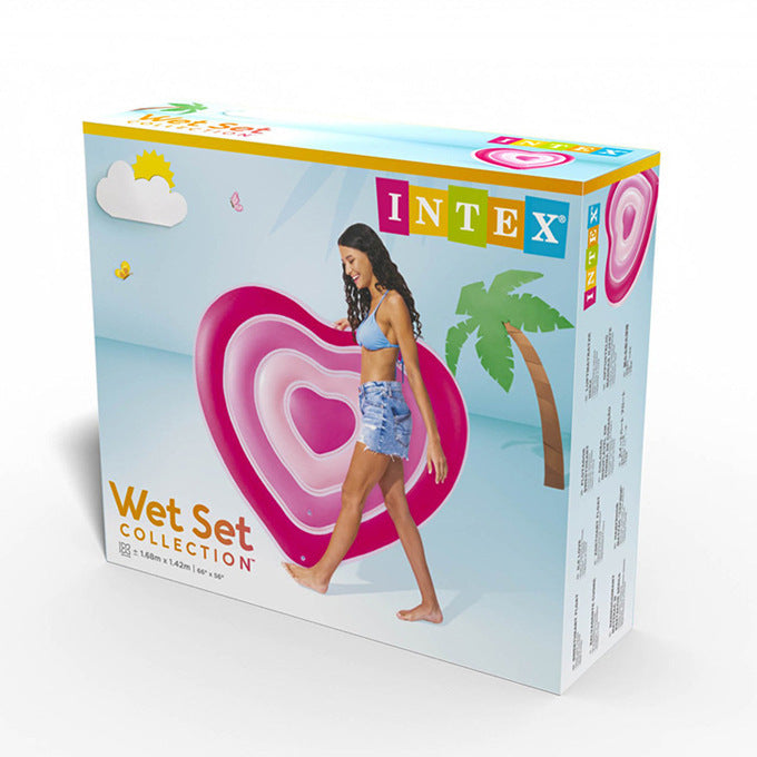 Love Heart Luxury Pool Float for Couples - 5-Layer Pink Design