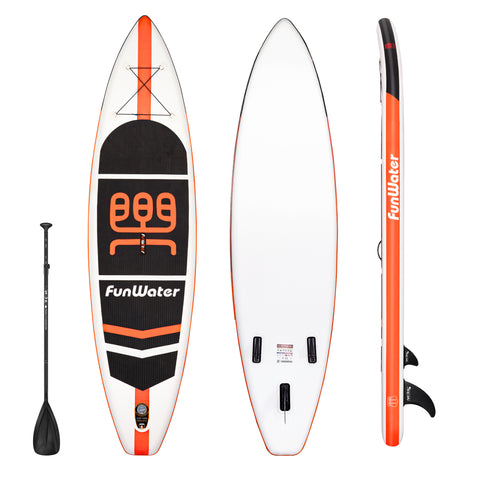 Inflatable stand up paddle board on calm water