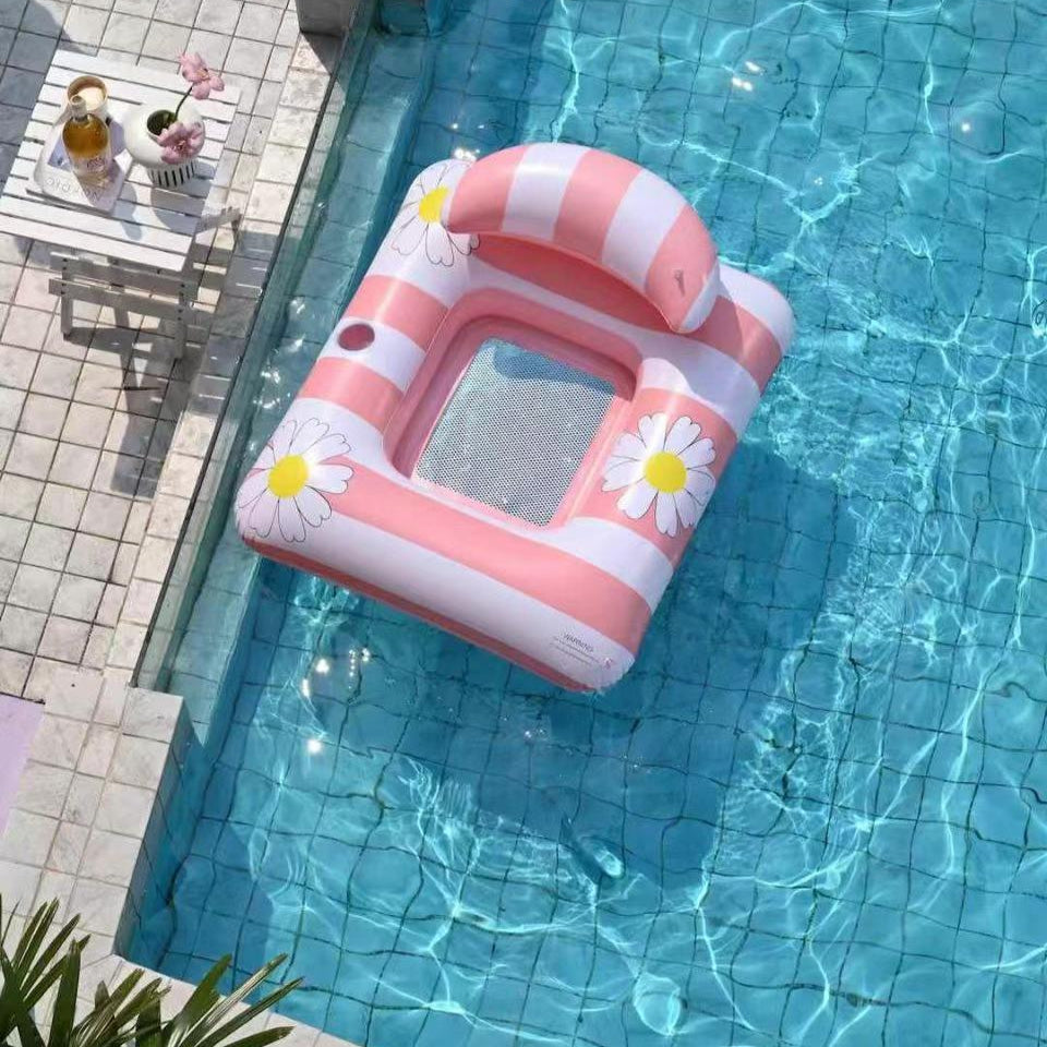 Instagrammable Daisy Pool Lounger - Matching Parent-Child Floats with Mesh Underside