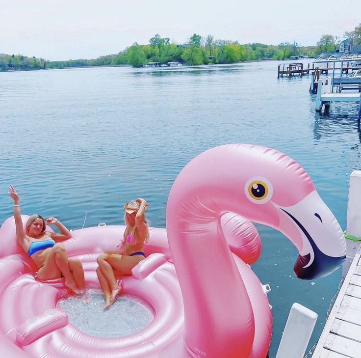 Giant Pink Flamingo Pool Float for 4-person