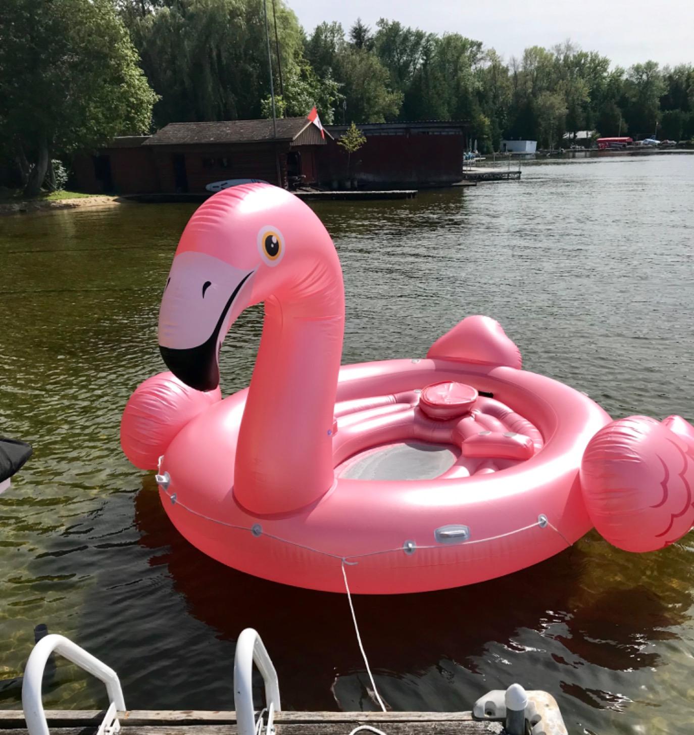 Giant Pink Flamingo Pool Float for 4-person