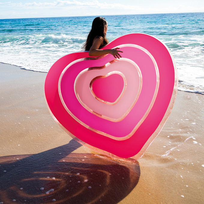 Love Heart Luxury Pool Float for Couples - 5-Layer Pink Design