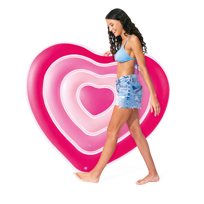 Love Heart Luxury Pool Float for Couples - 5-Layer Pink Design