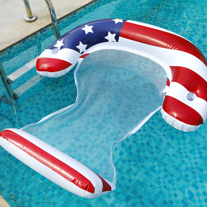 Starwake American Flag pool floating chair with armrest cup holders and leg bag