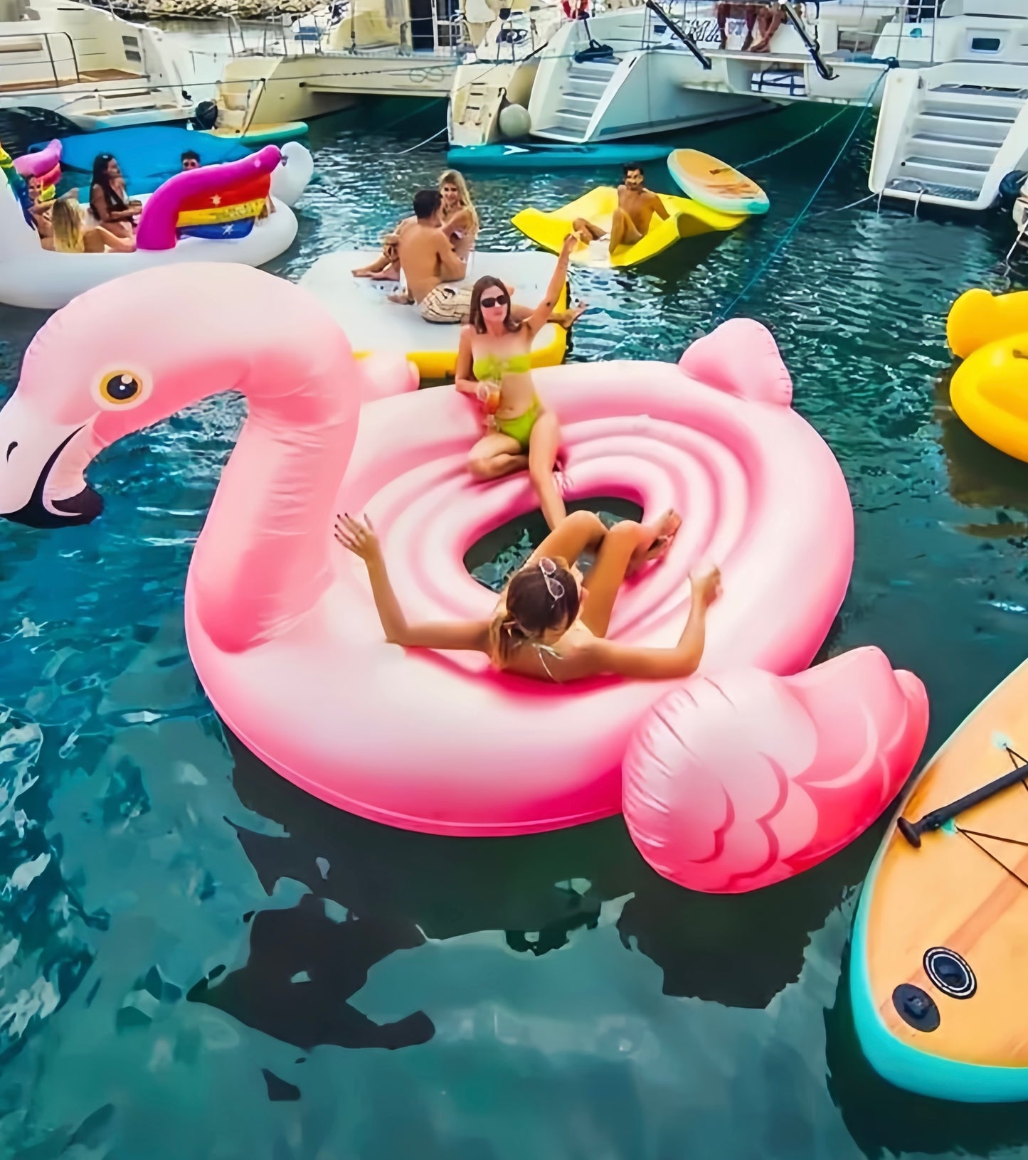 Giant Pink Flamingo Pool Float for 4-person