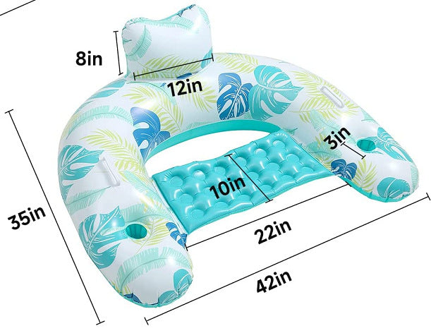 Palm Tree Pool Lounge Float with Headrest and Cup Holders