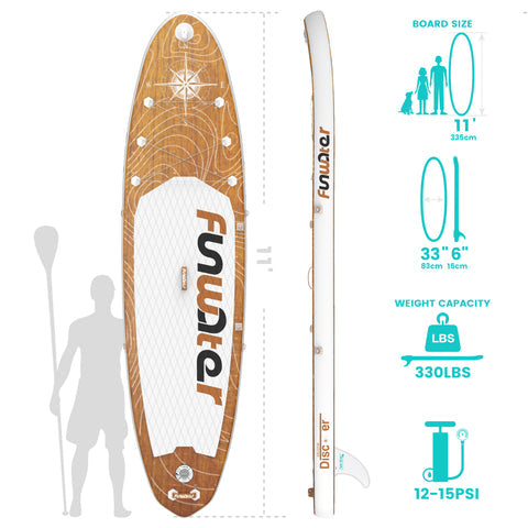 Inflatable Stand Up paddle Board DISCOVERY Wood color11′ SUP Board starwake